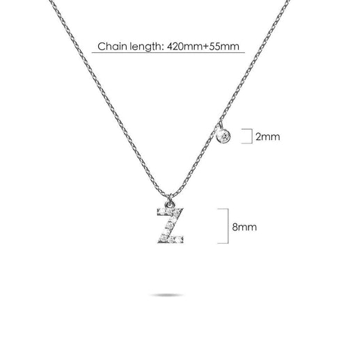 Solid 925 Sterling Silver Initial Crystal Personalised Alphabet Letter Necklace Silver